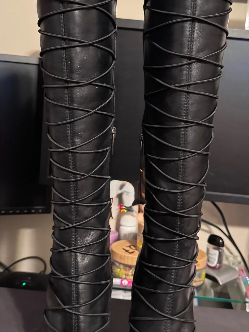 Vince Camuto Black Lace-Up Knee-High Boots